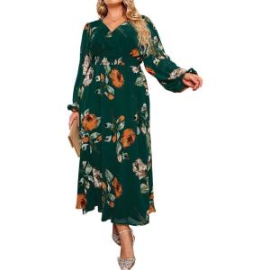 imageSimplee Womens Boho Floral Maxi Dress Flowy Casual V Neck Short Sleeve Wedding Guest Holiday Beach Long DressP2emerald Green