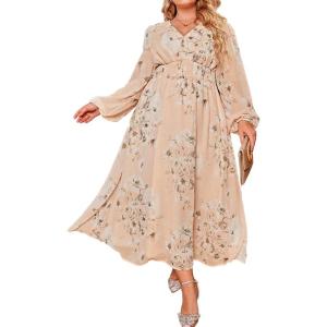 imageSimplee Womens Boho Floral Maxi Dress Flowy Casual V Neck Short Sleeve Wedding Guest Holiday Beach Long DressP2pink