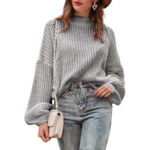 imageSimplee Womens Casual Long Sleeve Loose Pullover Knit Sweater Jumper Top Grey One Size