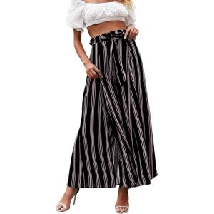 imageSimplee Womens Casual Split Wide Leg Pants High Waist Palazzo Flowy Beach Pants Summer Boho Lounge Pants with PocketsA3black Stripe