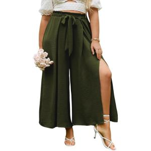 imageSimplee Womens Casual Split Wide Leg Pants High Waist Palazzo Flowy Beach Pants Summer Boho Lounge Pants with PocketsE10dark Green