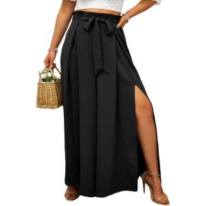 imageSimplee Womens Casual Split Wide Leg Pants High Waist Palazzo Flowy Beach Pants Summer Boho Lounge Pants with PocketsE1black