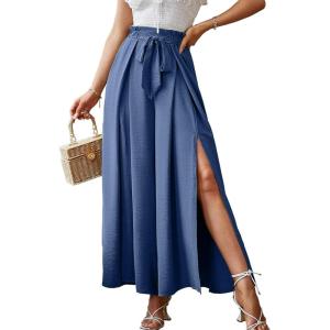 imageSimplee Womens Casual Split Wide Leg Pants High Waist Palazzo Flowy Beach Pants Summer Boho Lounge Pants with PocketsE3blue