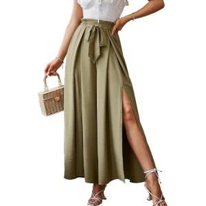 imageSimplee Womens Casual Split Wide Leg Pants High Waist Palazzo Flowy Beach Pants Summer Boho Lounge Pants with PocketsE4green