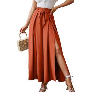 imageSimplee Womens Casual Split Wide Leg Pants High Waist Palazzo Flowy Beach Pants Summer Boho Lounge Pants with PocketsE6rust