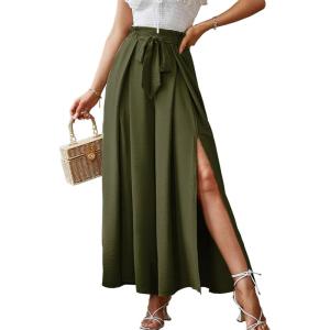 imageSimplee Womens Casual Split Wide Leg Pants High Waist Palazzo Flowy Beach Pants Summer Boho Lounge Pants with PocketsE8olive Green