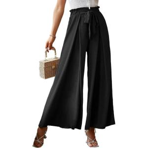 imageSimplee Womens Casual Split Wide Leg Pants High Waist Palazzo Flowy Beach Pants Summer Boho Lounge Pants with PocketsNo Splitblack