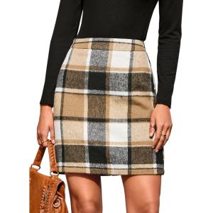 imageSimplee Womens High Waist Faux Suede Mini Bodycon SkirtAbrown Plaid