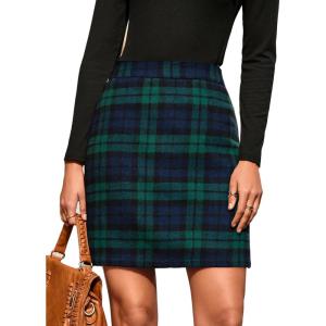 imageSimplee Womens High Waist Faux Suede Mini Bodycon SkirtAgreen Navy Plaid