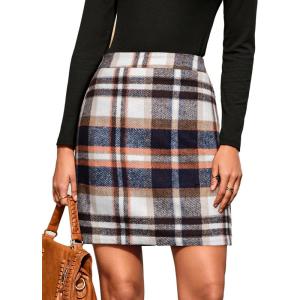 imageSimplee Womens High Waist Faux Suede Mini Bodycon SkirtAorange Navy Plaid