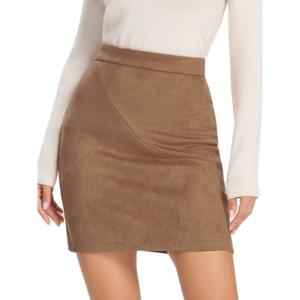 imageSimplee Womens High Waist Faux Suede Mini Bodycon SkirtCamel