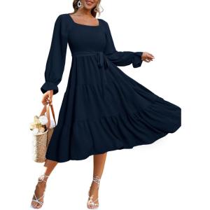 imageSimplee Womens Long Sleeve Maxi Dress Casual Square Neck Smocked Flowy Fall Wedding Guest DressesSolid4