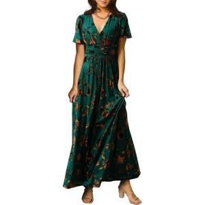 imageSimplee Womens V Neck Velvet Maxi Dress Short Sleeve Empire Waist Long Formal Dress for Wedding Guest4bronze  Jade