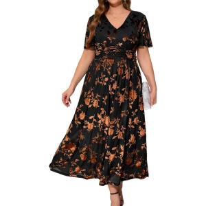 imageSimplee Womens V Neck Velvet Maxi Dress Short Sleeve Empire Waist Long Formal Dress for Wedding GuestPbrown2