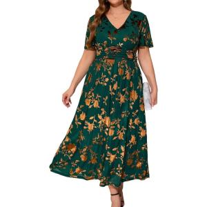 imageSimplee Womens V Neck Velvet Maxi Dress Short Sleeve Empire Waist Long Formal Dress for Wedding GuestPemerald Green2