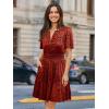 imageSimplee Womens 2025 Velvet Short Sleeve Cocktail Dress Fall Winter Casual V Neck Empire Waist Mini Dresses with Pockets2burnout Tangerine
