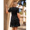 imageSimplee Womens 2025 Velvet Short Sleeve Cocktail Dress Fall Winter Casual V Neck Empire Waist Mini Dresses with Pockets3burnout Black