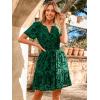 imageSimplee Womens 2025 Velvet Short Sleeve Cocktail Dress Fall Winter Casual V Neck Empire Waist Mini Dresses with Pockets3burnout Dark Green