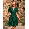 imageSimplee Womens 2025 Velvet Short Sleeve Cocktail Dress Fall Winter Casual V Neck Empire Waist Mini Dresses with Pockets3burnout Dark Green
