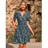 imageSimplee Womens 2025 Velvet Short Sleeve Cocktail Dress Fall Winter Casual V Neck Empire Waist Mini Dresses with Pockets3burnout Dusty Blue