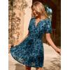 imageSimplee Womens 2025 Velvet Short Sleeve Cocktail Dress Fall Winter Casual V Neck Empire Waist Mini Dresses with Pockets3burnout Grayish Blue