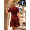 imageSimplee Womens 2025 Velvet Short Sleeve Cocktail Dress Fall Winter Casual V Neck Empire Waist Mini Dresses with Pockets3burnout Red