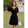 imageSimplee Womens 2025 Velvet Short Sleeve Cocktail Dress Fall Winter Casual V Neck Empire Waist Mini Dresses with PocketsBlack