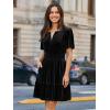 imageSimplee Womens 2025 Velvet Short Sleeve Cocktail Dress Fall Winter Casual V Neck Empire Waist Mini Dresses with PocketsBlack