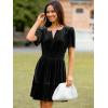 imageSimplee Womens 2025 Velvet Short Sleeve Cocktail Dress Fall Winter Casual V Neck Empire Waist Mini Dresses with PocketsBlack