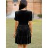 imageSimplee Womens 2025 Velvet Short Sleeve Cocktail Dress Fall Winter Casual V Neck Empire Waist Mini Dresses with PocketsBlack