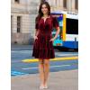 imageSimplee Womens 2025 Velvet Short Sleeve Cocktail Dress Fall Winter Casual V Neck Empire Waist Mini Dresses with PocketsBurgundy