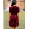 imageSimplee Womens 2025 Velvet Short Sleeve Cocktail Dress Fall Winter Casual V Neck Empire Waist Mini Dresses with PocketsBurgundy