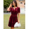 imageSimplee Womens 2025 Velvet Short Sleeve Cocktail Dress Fall Winter Casual V Neck Empire Waist Mini Dresses with PocketsBurgundy