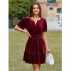 imageSimplee Womens 2025 Velvet Short Sleeve Cocktail Dress Fall Winter Casual V Neck Empire Waist Mini Dresses with PocketsBurgundy
