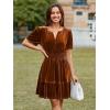 imageSimplee Womens 2025 Velvet Short Sleeve Cocktail Dress Fall Winter Casual V Neck Empire Waist Mini Dresses with PocketsBurnt Orange