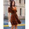 imageSimplee Womens 2025 Velvet Short Sleeve Cocktail Dress Fall Winter Casual V Neck Empire Waist Mini Dresses with PocketsBurnt Orange