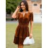 imageSimplee Womens 2025 Velvet Short Sleeve Cocktail Dress Fall Winter Casual V Neck Empire Waist Mini Dresses with PocketsBurnt Orange