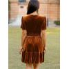 imageSimplee Womens 2025 Velvet Short Sleeve Cocktail Dress Fall Winter Casual V Neck Empire Waist Mini Dresses with PocketsBurnt Orange