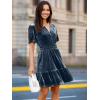 imageSimplee Womens 2025 Velvet Short Sleeve Cocktail Dress Fall Winter Casual V Neck Empire Waist Mini Dresses with PocketsDusty Blue