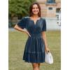 imageSimplee Womens 2025 Velvet Short Sleeve Cocktail Dress Fall Winter Casual V Neck Empire Waist Mini Dresses with PocketsDusty Blue