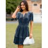 imageSimplee Womens 2025 Velvet Short Sleeve Cocktail Dress Fall Winter Casual V Neck Empire Waist Mini Dresses with PocketsDusty Blue