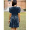 imageSimplee Womens 2025 Velvet Short Sleeve Cocktail Dress Fall Winter Casual V Neck Empire Waist Mini Dresses with PocketsDusty Blue