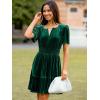 imageSimplee Womens 2025 Velvet Short Sleeve Cocktail Dress Fall Winter Casual V Neck Empire Waist Mini Dresses with PocketsGreen