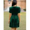 imageSimplee Womens 2025 Velvet Short Sleeve Cocktail Dress Fall Winter Casual V Neck Empire Waist Mini Dresses with PocketsGreen