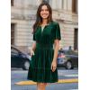 imageSimplee Womens 2025 Velvet Short Sleeve Cocktail Dress Fall Winter Casual V Neck Empire Waist Mini Dresses with PocketsGreen