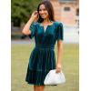 imageSimplee Womens 2025 Velvet Short Sleeve Cocktail Dress Fall Winter Casual V Neck Empire Waist Mini Dresses with PocketsTeal Blue