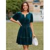 imageSimplee Womens 2025 Velvet Short Sleeve Cocktail Dress Fall Winter Casual V Neck Empire Waist Mini Dresses with PocketsTeal Blue