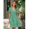 imageSimplee Womens Floral Short Summer Dress  Empire Waist A Line Flutter Sleeve V Neck Boho Mini Dresses with PocketsFloralgreen