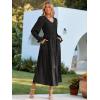 imageSimplee Womens Long Sleeve Smocked Maxi Dress Tiered V Neck Flowy Fall Wedding Guest Long Dresses with PocketsBlack