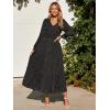imageSimplee Womens Long Sleeve Smocked Maxi Dress Tiered V Neck Flowy Fall Wedding Guest Long Dresses with PocketsBlack